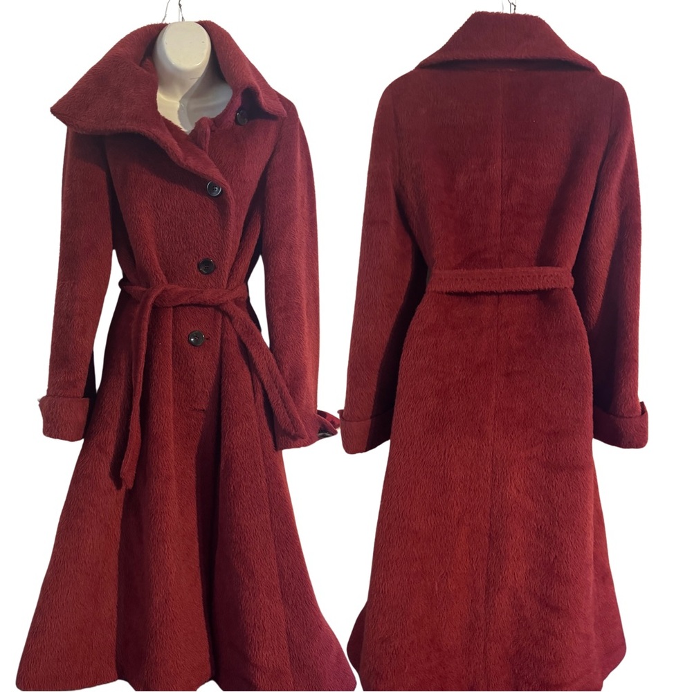 MaxMara Red Trench Coat with Wide Collar and Matching Belt